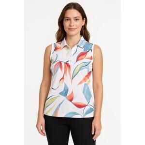 Walter Hagen- XS Sleeveless Polo Floral Print Collared Button Placket Preppy